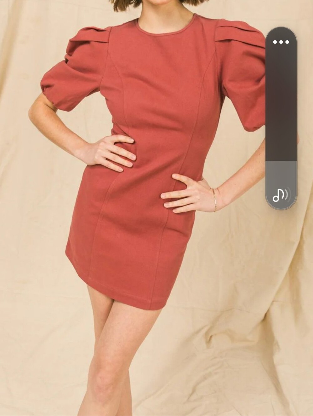 Puff-Sleeve Mini Dress in Dusty Terracotta